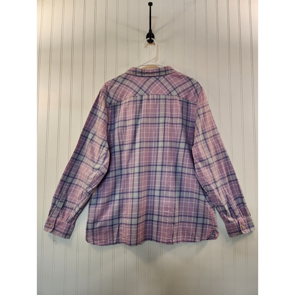 LL Bean Women XL Purple Lavender Plaid Flannel Button Down Shirt Casual Outdoor - Picture 2 of 13